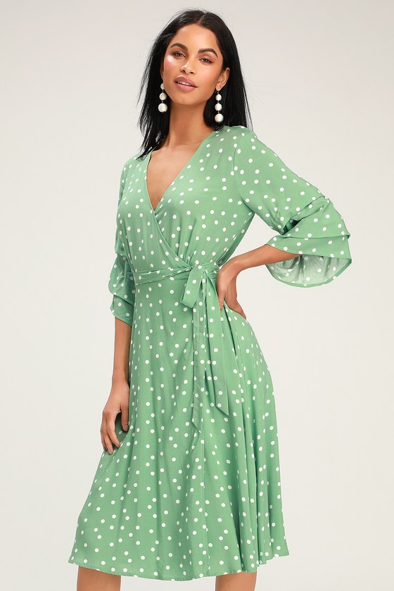 Chic Green Dress - Green Polka Dot ...